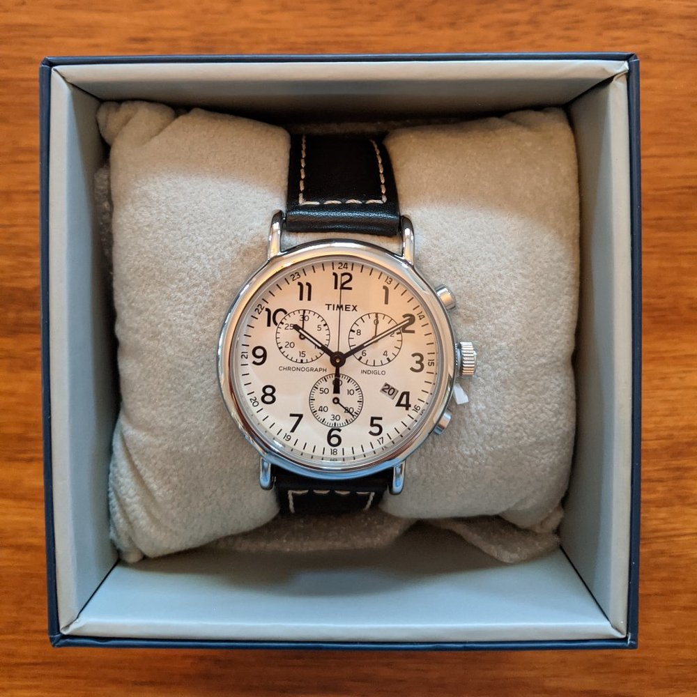 Timex Men's Black Leather Watch - Never Worn